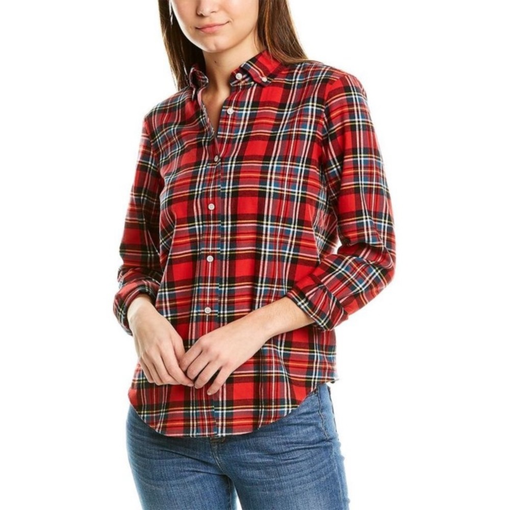 Brooks Brothers 100% cotton Flannel red tartan plaid button down collar size 4